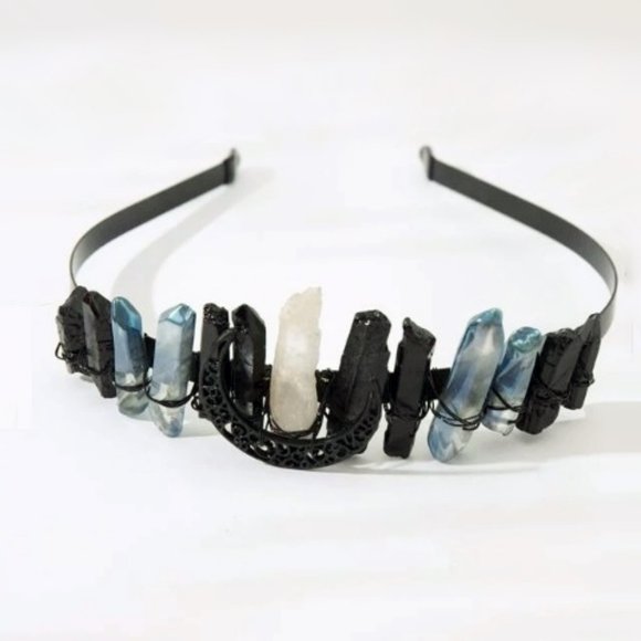 COPY - FLASH SALE! Goth Goddess Raw Crystal X Crescent Moon Tiara main image 6